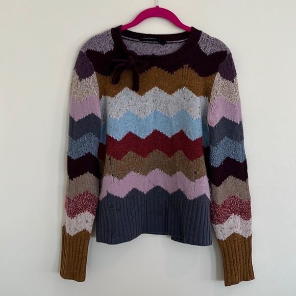 Marc Jacobs 100% cashmere distressed chevron Intarsia sweater top L - Picture 5 of 7